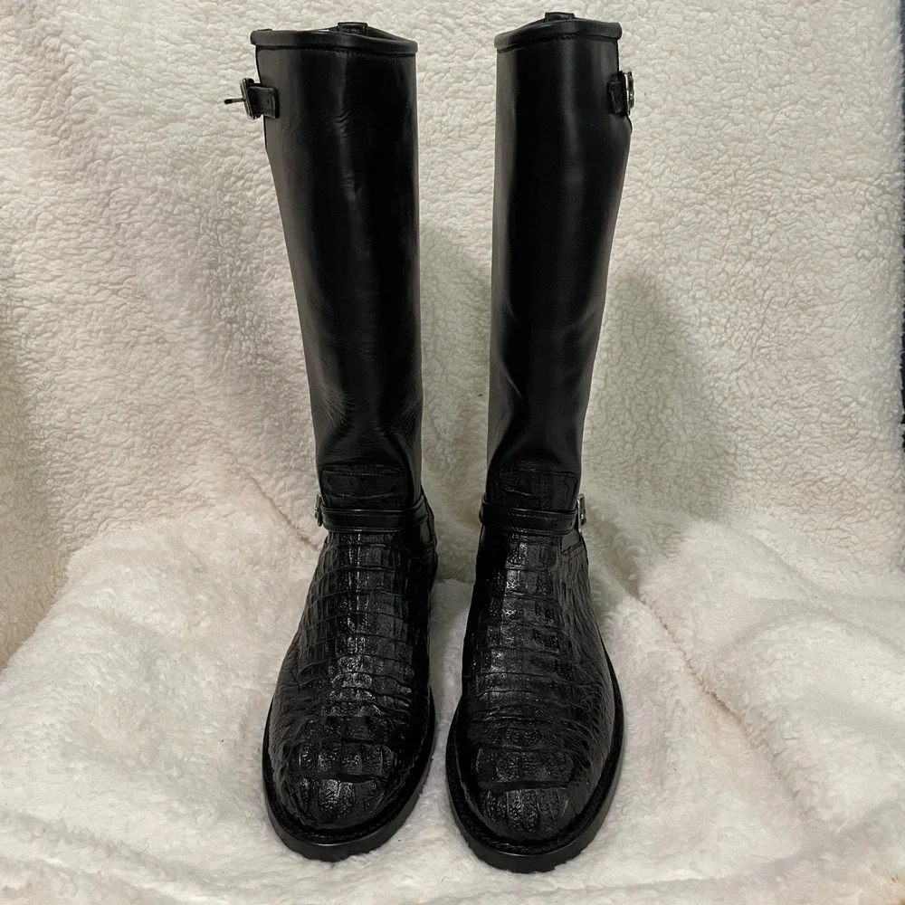 Caboots Alligator Leather Mens Custom Size 10.5 Engineer Boots Black *READ